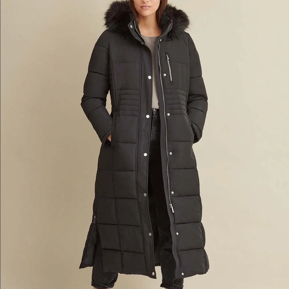 NWOT Faux Fur Trim Maxi Puffer